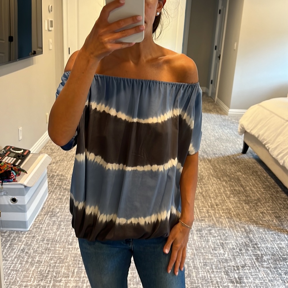 Joie Silk Blue & Grey Tie Dye Top